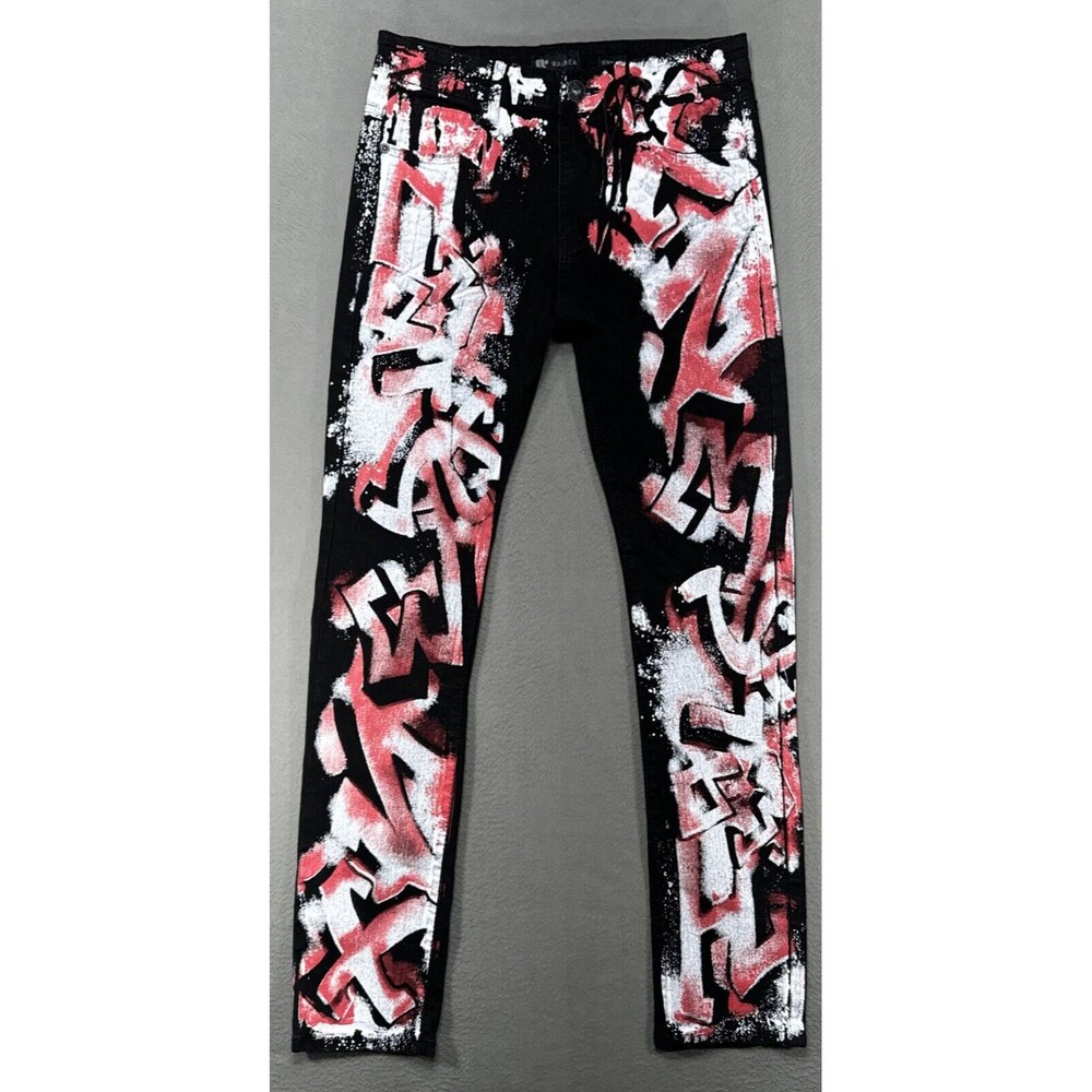 Waimea Jeans Youth Sz 18 Black Skinny Grunge Paint Splatter Graffiti‎ Gothic Emo